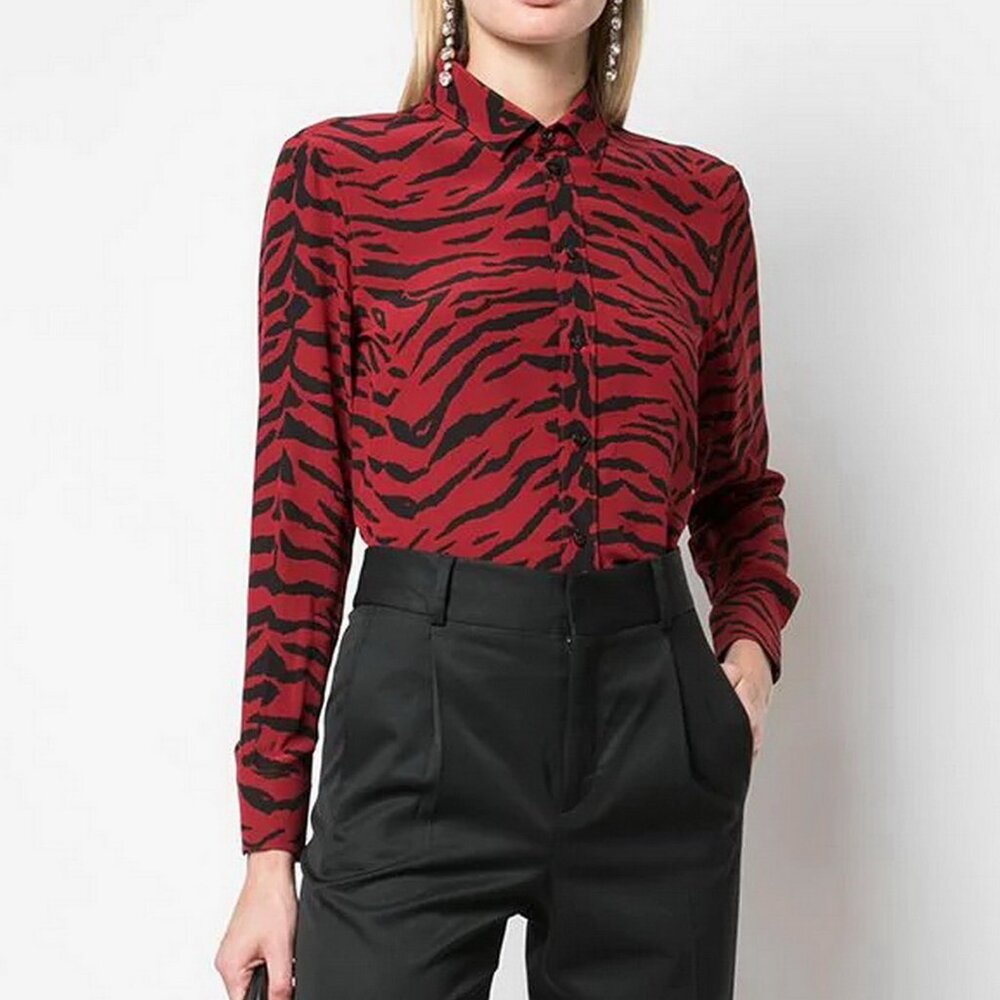 NEW Saint Laurent Red Zebra Silk Blouse– Statement Top for Work Events & GNO
